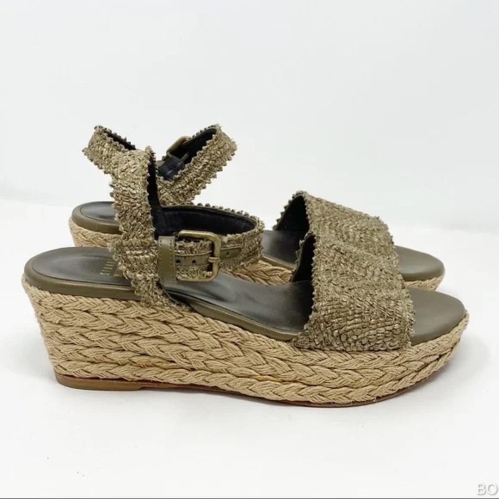 Stuart Weitzman Tan Olive Green Espadrille Wedges
